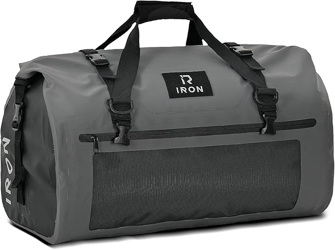 BORLENI Waterproof Motorcycle Dry Duffel Bag Luggage Tail Bag with Large Storage Space,Roll Top Closure, Shoulder Straps, Inner Pocket and Mesh Pocket for Motorcycling Travel Camping (Grey,30L)