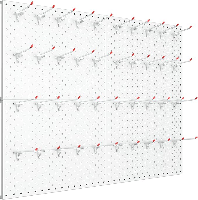 TORACK Metal Pegboard Panels and Hooks for Garage, Workbench, Shop, Shed Tool Organizer Peg Board with 1/8" & 1/4" Holes, Modular Wall-Mounted Pegboard with Pegboard Hooks(Cream White)
