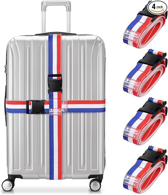 Travel Inspira Luggage Straps for Suitcases, Adjustable Suitcase Strap, TSA Approved Luggage Straps - Secure Your Luggage Safely During Travel (4 Pack)