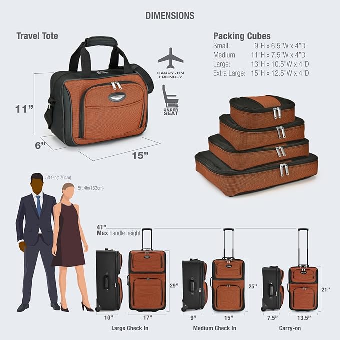 Travel Select Amsterdam 8-Piece Softside Expandable Luggage Set, Lightweight 2-Wheel Suitcases with Packing Cubes & Travel Tote, Durable Polyester Construction, Gray