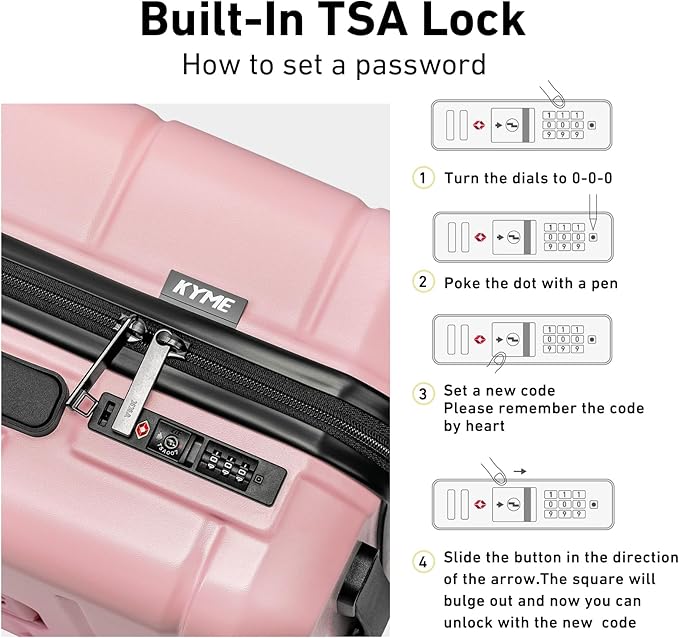 KYME Pink Hardside Expandable Carry On Luggage 22x14x9 Airline Approved 20 Inch Hardshell Carry On Suitcase with Wheels TSA Lock Small Travel Rolling Luggage with Cup Holder for Women