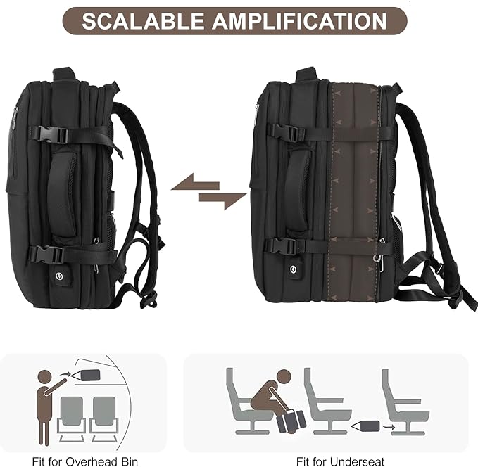 Travel Laptop Backpack with USB Charging Port Business Anti Theft Water Resistant Flight Approved Expandable Backpack (black)