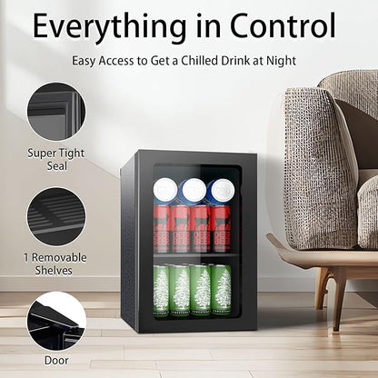 0.95 Cu.ft Mini Fridge Holds 24 Cans, Beverage Refrigerator Cooler, Solid Door, Manual Temperature Control (at the Back), Quiet Compact Drink Fridge for Soda, Beer, Wine, Office, Dorm, Bar