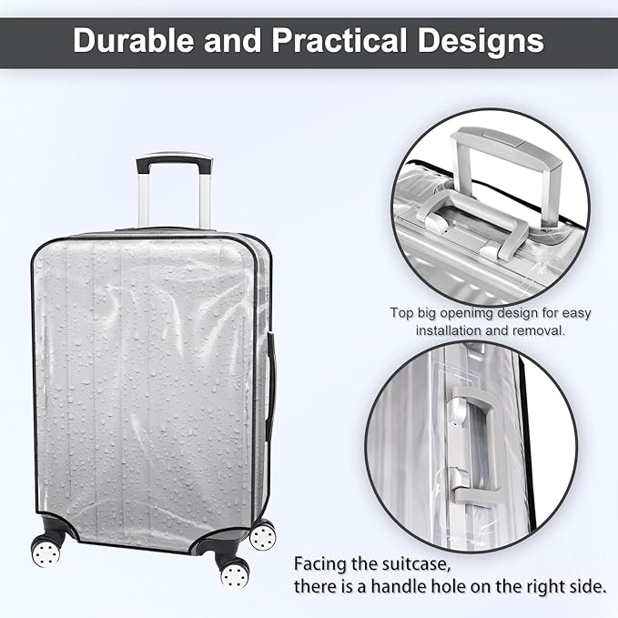 Suitcase Cover for 20" Luggage TSA Approved Clear PVC Thickened Protective Sleeve Cover for Wheeled Luggage Waterproof