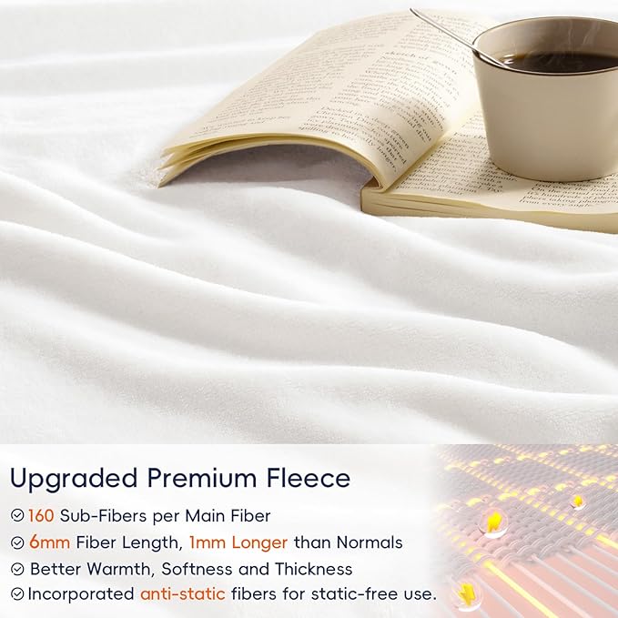 PHF Ultra Soft Fleece Throw Blanket, No Shed No Pilling Luxury Plush Cozy 300GSM Lightweight Blanket for Bed, Couch, Chair, Sofa Suitable for All Season, 50" x 60", White