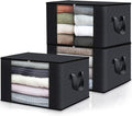 Fab totes 3 Pack Clothes Storage, Foldable Thick Fabric Blanket Storage Bags, Containers for Organizing Bedroom, Closet, Clothing, Comforter,Closet Organization with Handle,Black