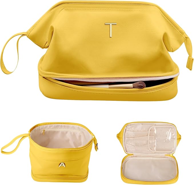 Birthday Gift for 12 13 14 15 16 17 18 Years Old Girl Gifts, Initial Makeup Bag, Travel Gifts, Personalized Bag, Waterproof Double Layer Cosmetic Bag, Letter Travel Toiletry Bag, Friend Gifts