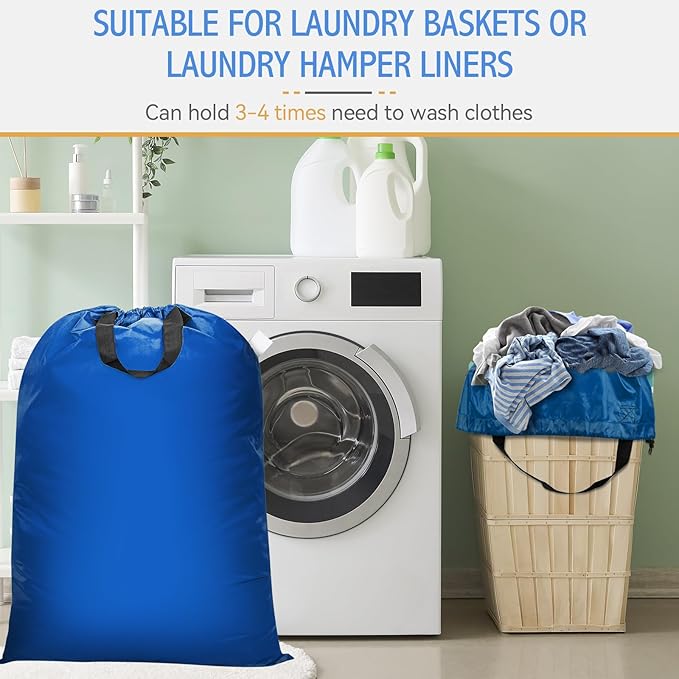 Extra Large Laundry Bag With Handles, Heavy Duty, Travel Laundry Bag for Dirty Clothes, 28" x 40" (Blue)