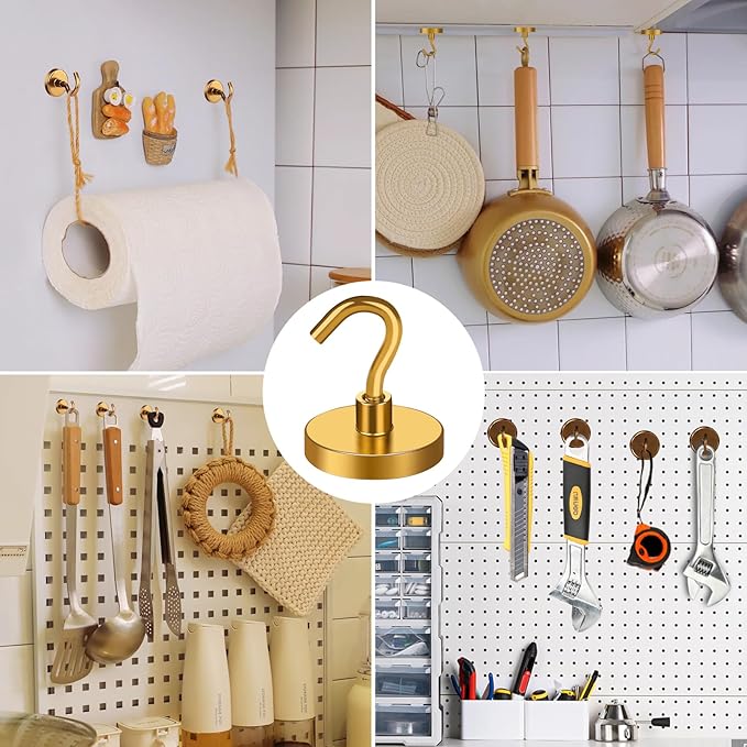 MIKEDE Strong Magnetic Hooks, 120Lbs Heavy Duty Magnetic Hooks for Cruise, Neodymium Earth Magnets with Hooks for Hanging, Super Metal Industrial Magnets for Grill, Storage (Yellow,10 Pack)