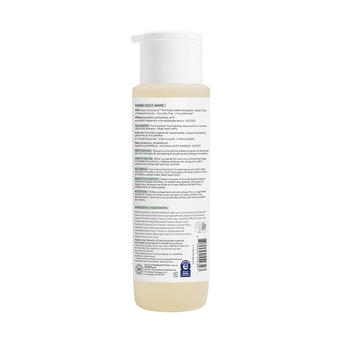 The Honest Company 2-in-1 Cleansing Shampoo + Body Wash for Sensitive Skin | Gentle for Baby | Naturally Derived, Tear-free, Hypoallergenic | Fragrance Free, 18 fl oz