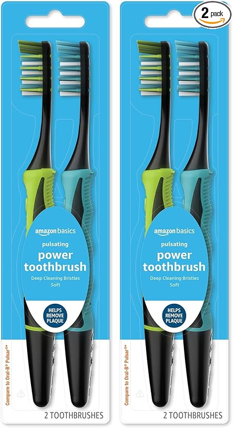 Amazon Basics Electric Pulsating Deep Cleaning Toothbrushes, 2 Count, 2-Pack