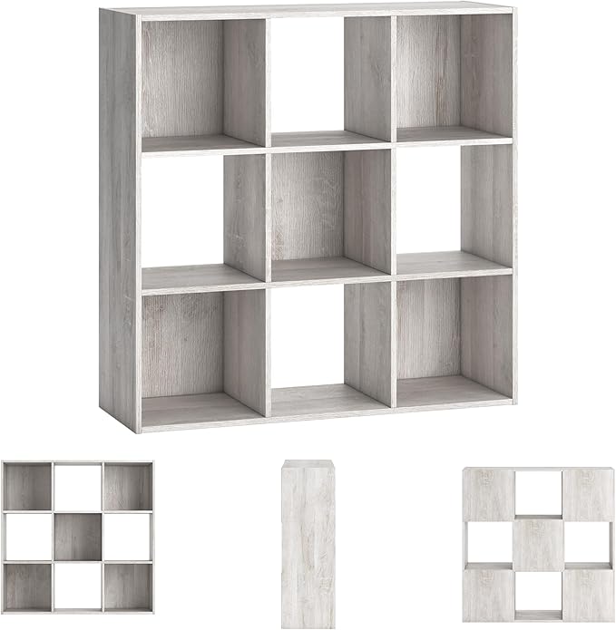 Signature Design by Ashley Paxberry Coastal 9 Cube Storage Organizer or Bookcase, Whitewash