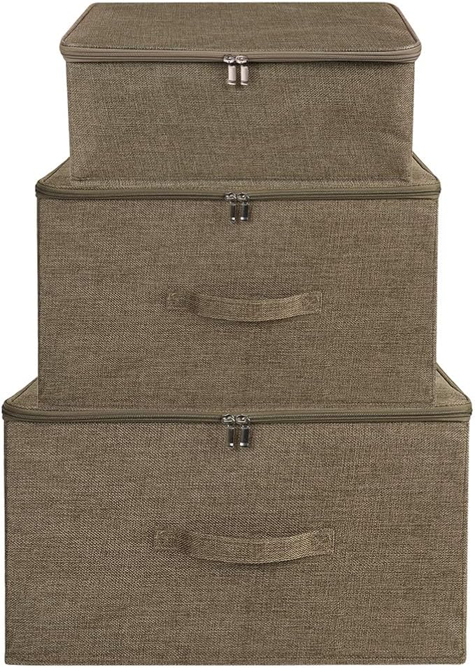 ANMINY Storage Bins with Zipper Lids 51.9 Qt Lidded Fabric Storage Boxes Baskets Cubes with Handles Collapsible Washable Cotton Linen Closet Shelf Clothes Organizer - Extra Large, Coffee