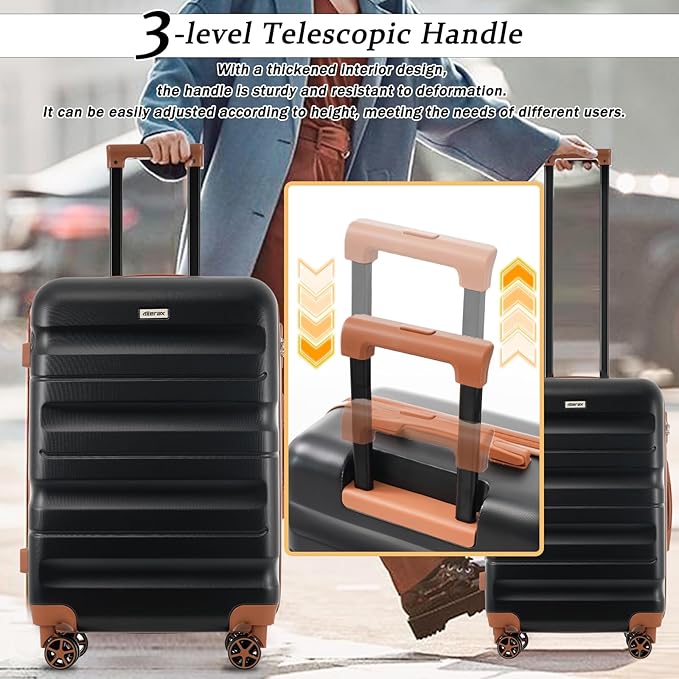 Merax Luggage Set 13 Piece, Hardshell ABS Suitcases with 8 Silent Spinner Wheels, Durable and Lightweight Travel Luggage for Family Trips, Black Brown