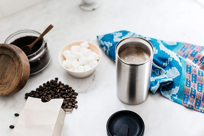 PRESSE by Bobble French Coffee Press And Insulated Stainless Steel Travel Tumbler for On-The-Go Brewing - 13 oz (Brown)