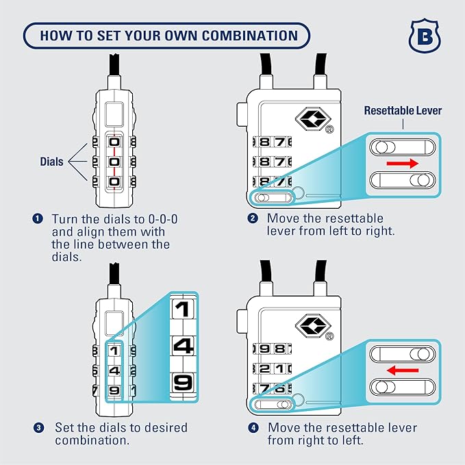 Brinks TSA Accepted Indicator Luggage Lock, Ressetable Combination, New More Secure TSA008 Key, 2 Pack (2, Blue, 2.5" Shackle)