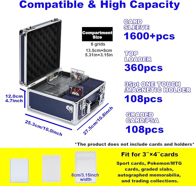 Multi color Card Storage Hard Case, Sports Card Collection Boxes,Trading Cards Cabinet, Card Holder, Toploader Box (Blue, Medium)