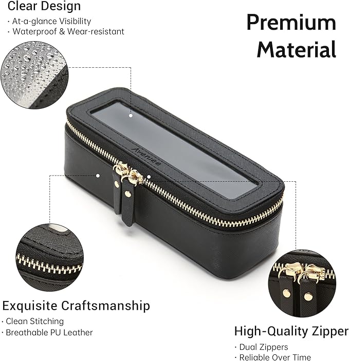Aveniee Clear Makeup Brush Bag,Slim Cosmetic Brush Holder,Small Toiletry Bag Mini Travel Case for Women,Thin Make up Bags with Dual Zipper,Cute Travel Essentials Organizer,Black