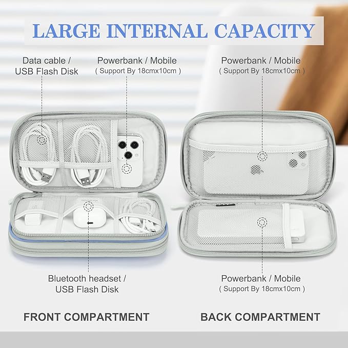 FYY Electronic Organizer, Travel Cable Organizer Bag Pouch Electronic Accessories Carry Case Portable Waterproof Double Layers All-in-One Storage Bag for Cable, Cord, Charger, Phone, Blue Pattern