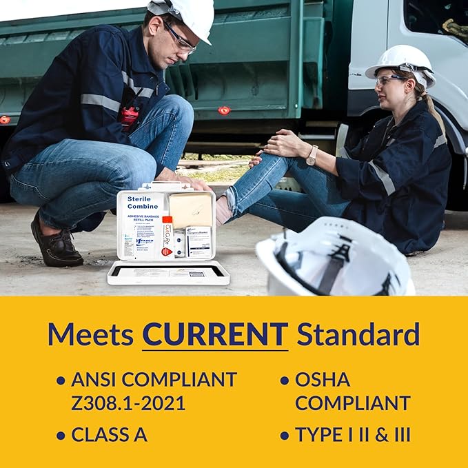 MFASCO Vehicle First Aid Kit - DOT/ANSI/OSHA Compliant - Metal - Portable & Mountable - Waterproof - First Aid Kits for Businesses, Construction, Commercial Vehicles, Workplaces - 115 Pcs