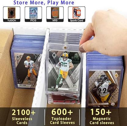 3Pack Card Box for Trading Card, 2400-count Cardboard Card Storage Box, 3-Row bulk Card Storage box with 150 Soft Sleeves & 24 Dividers,Card Organizer Box for TCG/Magic/Mtg，Toploader