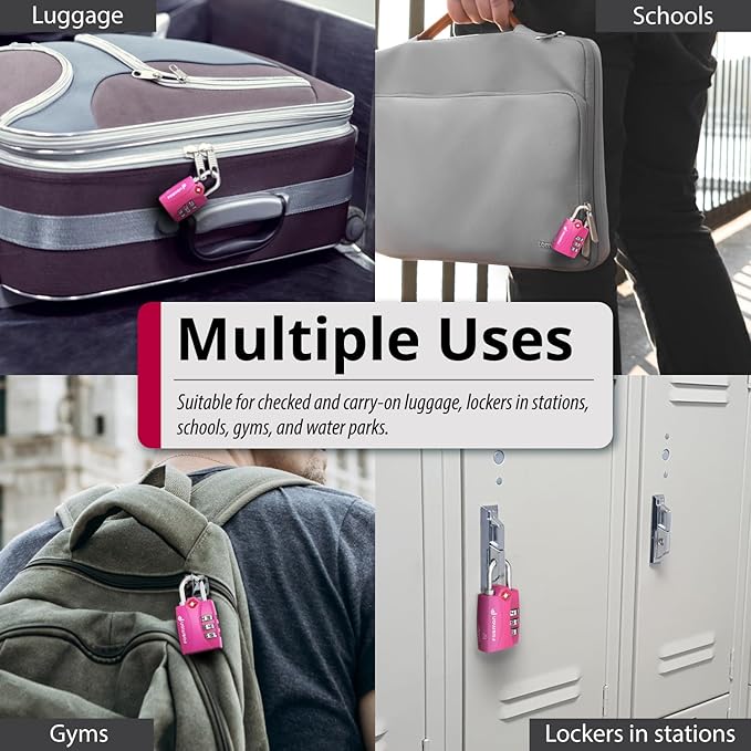 Fosmon TSA Approved Pink Locks for Luggage. Cute Locker Suitcase Lock with Open Alert Indicator, 3 Digit Combination Padlock with Alloy Body for Travel, Backpack Zipper Anti Theft, Gym, Women- 2 Pack