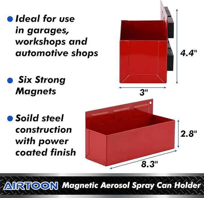AIRTOON 2PCS Magnetic Aerosol Spray Can Holder, Magnetic Bottle Holder for Garage, Workspace and Home, Red and Black