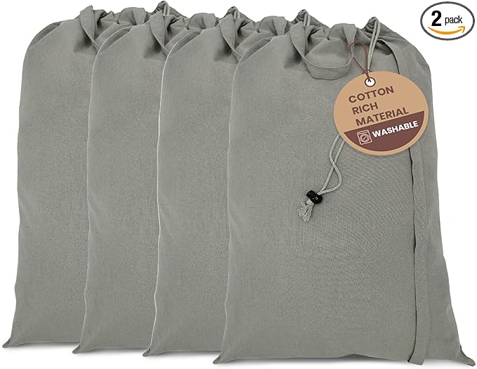 LFH Home Cotton Canvas Large Laundry Bag with Handle, Heavy Duty Drawstring Closure Washable Laundry Bags, School Travel, Home, Hotel, College Dorm, Organizer Sack, Toys Clothes 28x36 (Pack of 4)-Grey