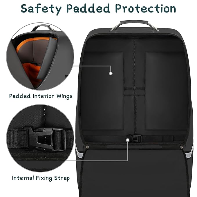 Car Seat Travel Bag - Padded Car Seat Carrier with Steel Cable Handle and Reflective Stripes, Large Durable Airport Gate Check Bag with Shoulder Strap