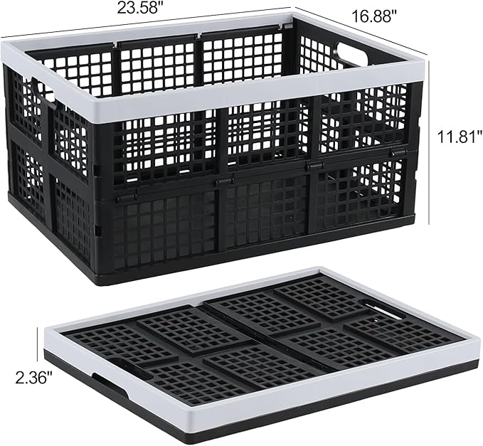 66 L Extra Large Stackable Storage Crate, Set of 4 Plastic Collapsible Crates