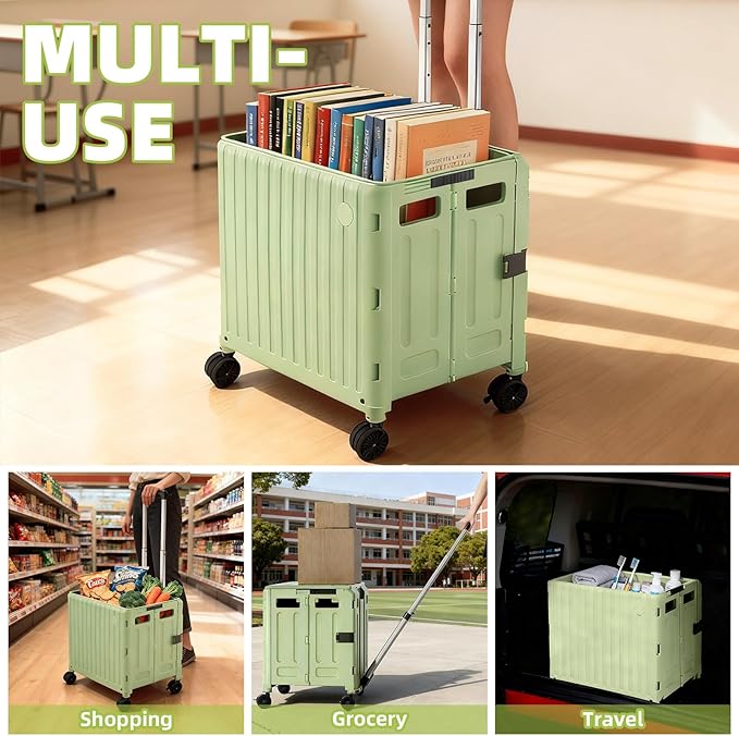 Heavy Duty Rolling Cart for Stairs：Collapsible Utility Crate with Wheels & Handle Foldable Tote Box for Toolbox Trade Show Supplies Teachers TODAYGO Mobile Storage Cart with Lid