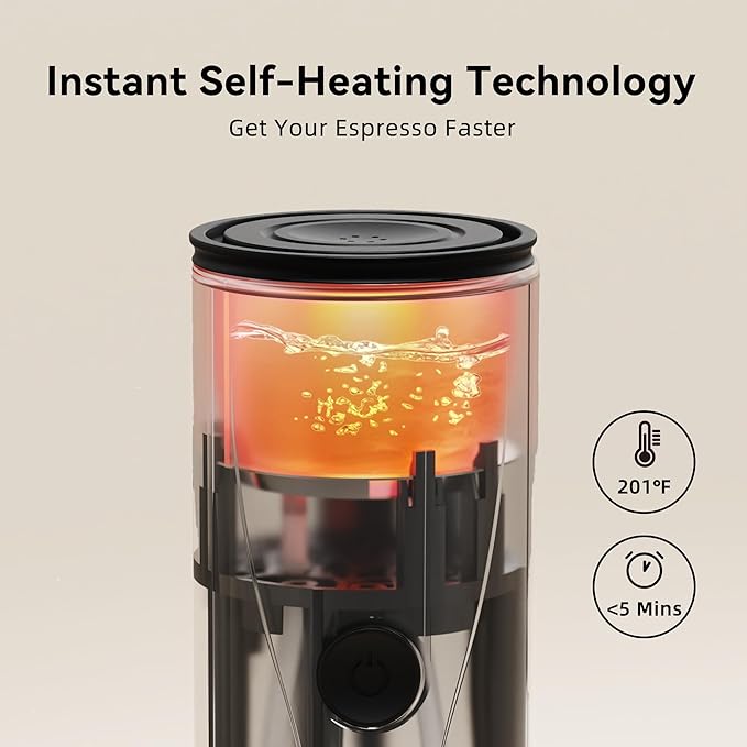 Portable Espresso Maker,Self-Heating Electric Mini Coffee Machine,20 Bar Pressure Compatible with NS Pods & Fine Grind for Travel, Camping, Hiking(Black)