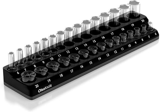 Olsa Tools Magnetic Socket Holder | 3/8-inch Drive | Metric | Black | Holds 30 Sockets | Professional Quality Tools Organizer