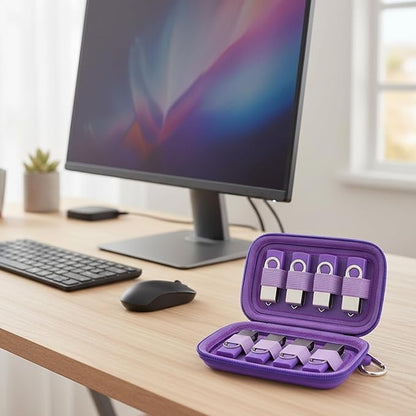 USB Flash Drive Case, SD Card Holder Compatible with Thumb Drive, Memory Cards, SDXC SDHC Storage Bag, Electronic Accessories Organizer for SanDisk for Samsung for Inland (Purple)