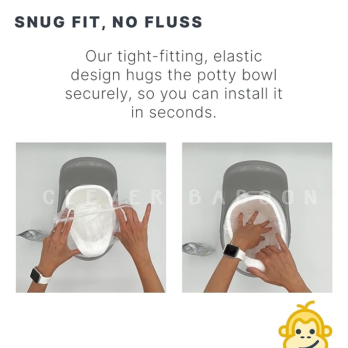 Potty Liners Compatible with Summer Infant My Potty Pro - 60 Count - Strong, Leak-Proof, Baby-Safe, Perfect Fit - Clever Baboon