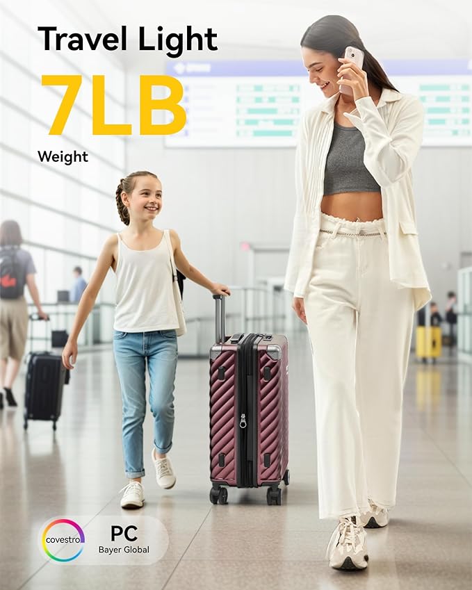 LUGGEX Luggage with Spinner Wheels, Polycarbonate Expandable Hard Shell Suitcase, Carry On 20 Inch, Pink