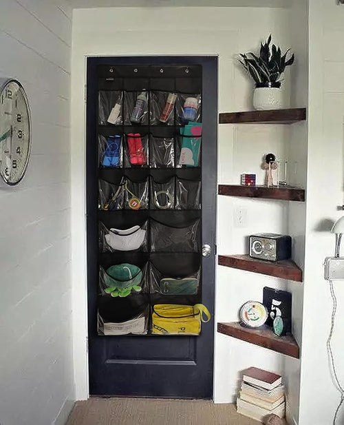 2 Pack Extra Large Hanging Over Door Shoe Organizers,closet shoe organizer shoe rack organizer shoe storage,12+6 Crytal Pockets,8Hooks,black (59"x 21.6")