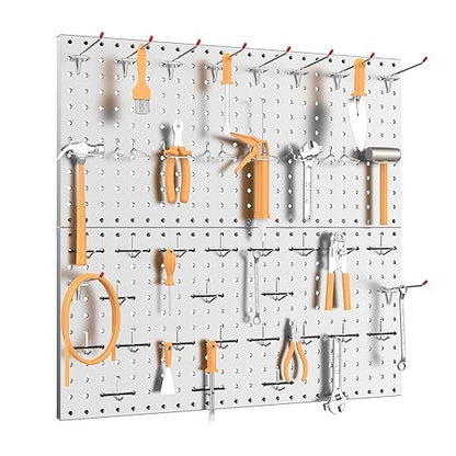 TORACK 2-Pack 12x24 inch Metal Pegboard Panels for Garage Wall, Tool Storage Pegboard for Workbench, Workshop, Tools Organizer Peg Board for Pegs(Grey)