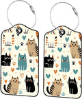 Luggage Tags for Suitcases, 2-Pack PU Leather for Cruise & Travel, Baggage ID Tags with Privacy Cover & Address Card, Durable Metal Ring, Kids Adults Travel Accessories, Kitty Love Pattern