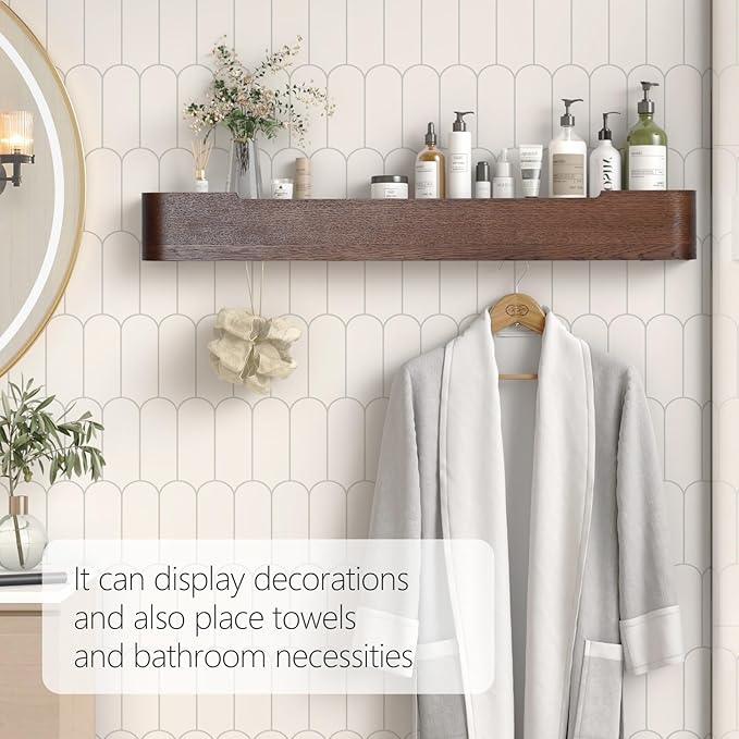 Coat Rack Wall Mount with Hidden Hooks Modern Key Holder Wood Entryway Hook with Shelf for Bedroom Kitchen Hallway Bathroom Designed for Hanging Coats Hats Bags Towel Dog Leashe(Walnut,8 Hooks)