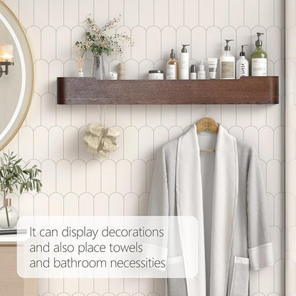 Coat Rack Wall Mount with Hidden Hooks Modern Key Holder Wood Entryway Hook with Shelf for Bedroom Kitchen Hallway Bathroom Designed for Hanging Coats Hats Bags Towel Dog Leashe(Walnut,8 Hooks)