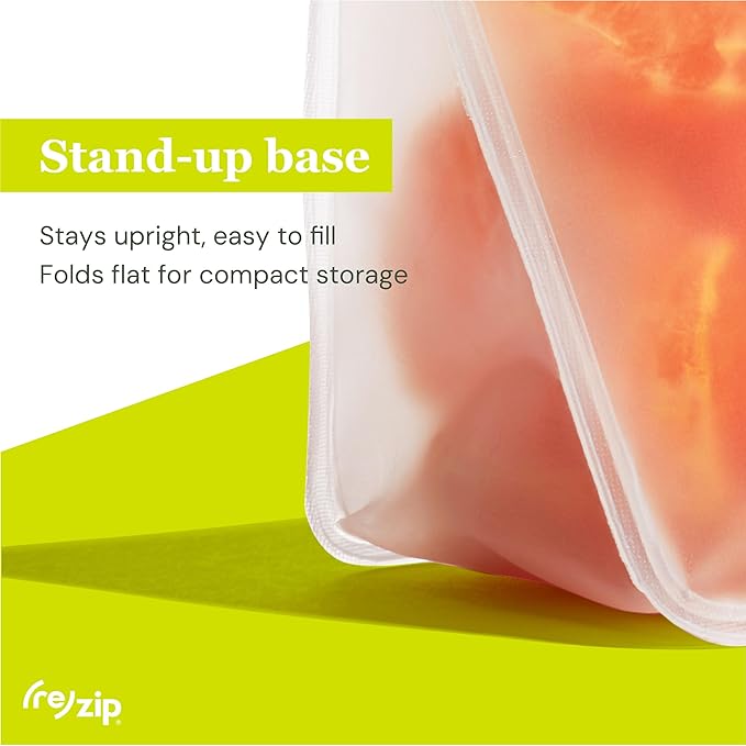 (re) zip 5-pack Stand-Up Reusable Bags | BPA-Free, Food Grade, Leakproof, Freezer and Dishwasher Safe | 5 Snack-Size Bags (1-Cup / 8-Oz) | Multicolor for Easy Organization
