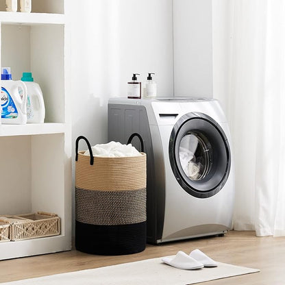 Fiona's magic 100L Extra Large Laundry Hamper Basket, 26.4Gal Tall Woven Laundry Basket Storage, Baby Nursery Hamper for Blankets, Clothes Hamper for Bedroom and Living Room Organizing, Brown & Black