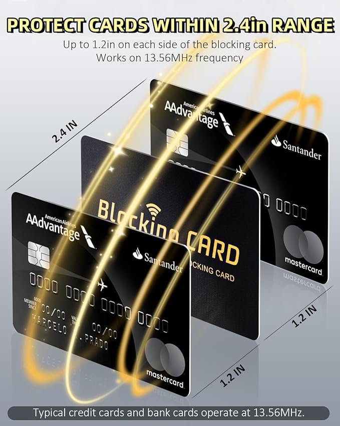 Aigee RFID Blocking Cards 6 Pack, Contactless NFC Debit Credit Card Passport Protector, One Card Protects Entire Wallet for Men and Women, New RFID Blocking Technology No Batteries Required (Black)