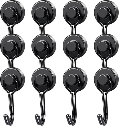 MIKEDE 12 Pack Magnetic Hooks, 40Lbs Heavy Duty Neodymium Magnet Hooks Black Magnetic Swivel Hooks for Hanging, Rust Proof Strong Magnets with Hook Magnetic Metal Hanger for Toolbox, Storage