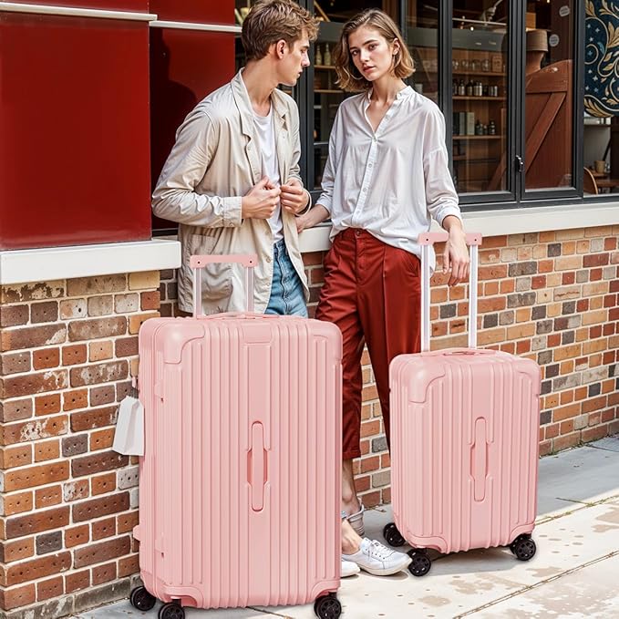 Krute Luggage 28 Inch Suitcase with 4 Universal Wheels TSA Lock PC+ABS Hardside Checked Luggage (Pink)