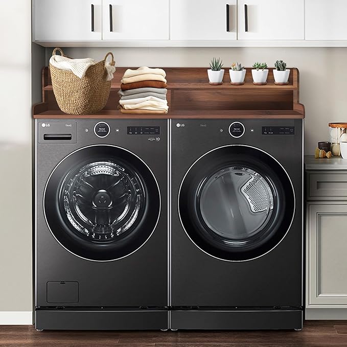 Royxen Laundry Countertop with Storage Universal Fit, Washer and Dryer Countertop with Shelf, Laundry Room Storage, 2-Tier Shelf (Walnut)