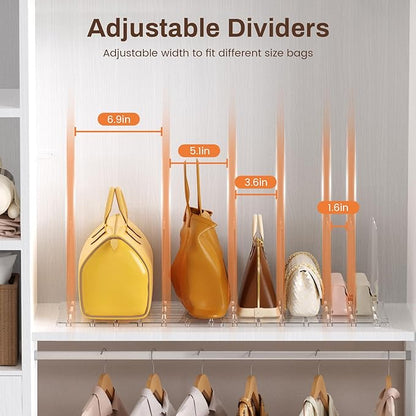 Purse Organizer for Closet, Adjustable Clear Handbag Storage Holder, Acrylic Purse Organizer for Closet Organization, Shelf Divider, Perfect for Bedroom, Living Room, Home