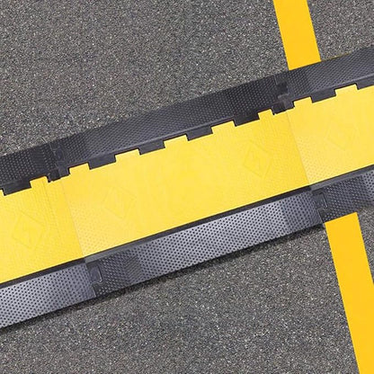 Reliancer 5 Channel Rubber Cable Protector Ramp Traffic Speed Bump 18000lbs Capacity Heavy Duty Cable Protective Cover Ramp Driveway Hose Cord Track Protector Wires Concealer w/Flip-Open Top Cover