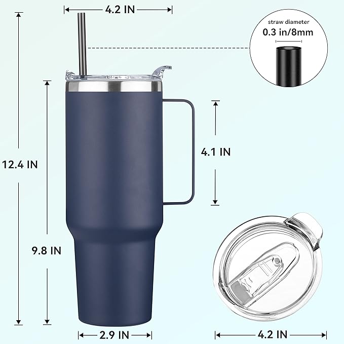 HASLE OUTFITTERS 40 oz Stainless Steel Tumbler with Handle, Vacuum Insulated Tumblers Bulk, Reusable Double Wall Travel Coffee Mug, Durable Powder Coated Water Bottles(Navy, 8)
